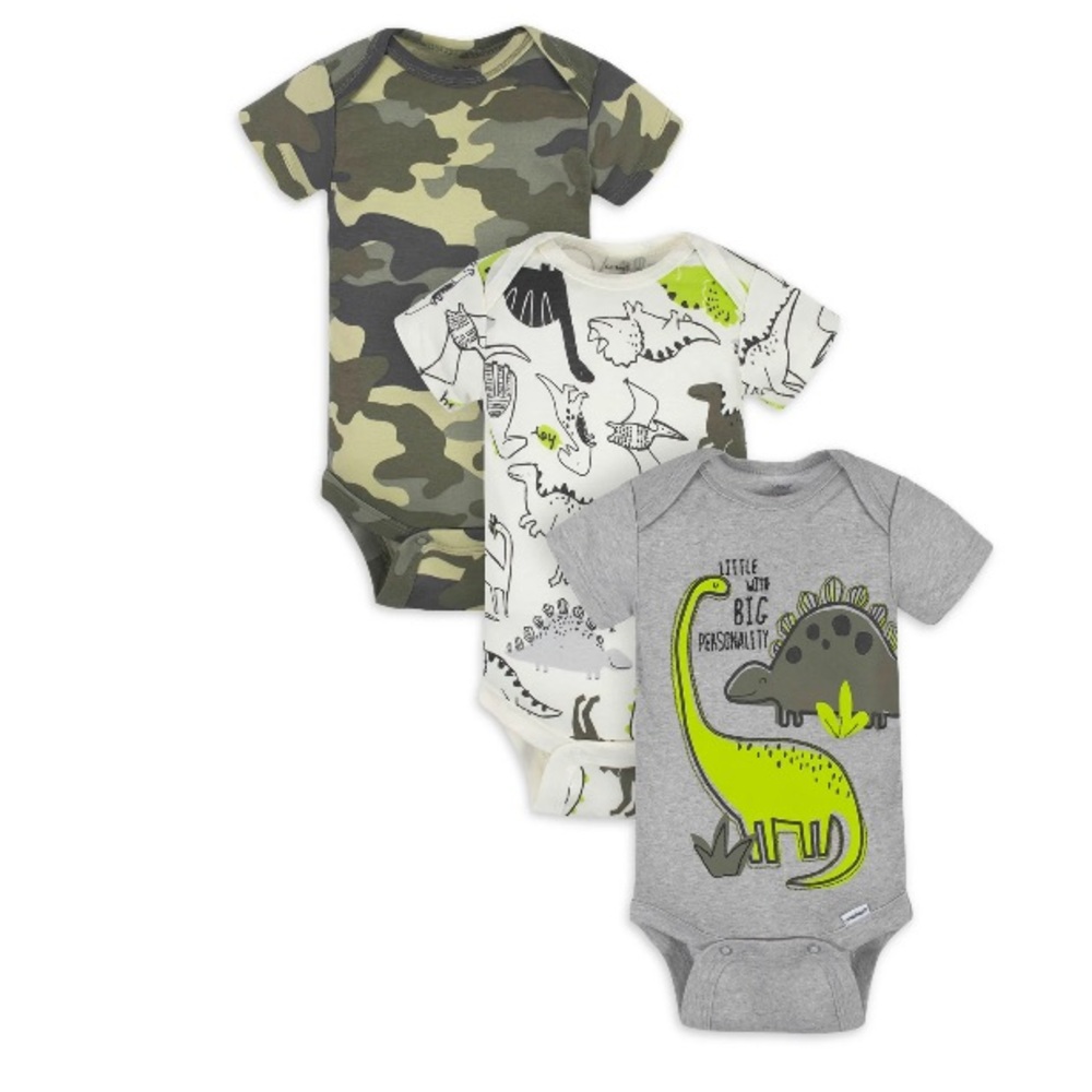 NWT Gerber Baby Boy Short Sleeve Onesies Bodysuits, 3-Pack, 3-6 months